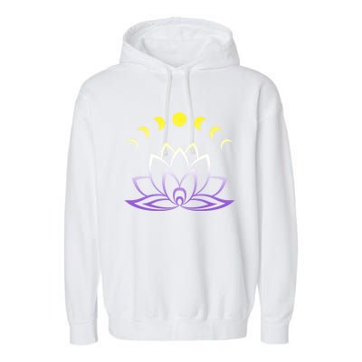 Nonbinary Lgbt Subtle Lotus Flower Moon Phase Enby Pride Gift Garment-Dyed Fleece Hoodie