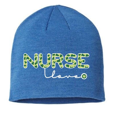 Nurse Love St Patricks Day Lucky Cow Print Gift Sustainable Beanie