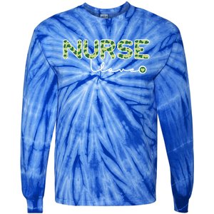 Nurse Love St Patricks Day Lucky Cow Print Gift Tie-Dye Long Sleeve Shirt