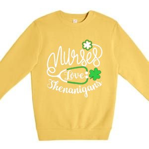 Nurses Love Shenanigans Gift Rn Funny St Pattys Day Lucky Nurse Cute Gift Premium Crewneck Sweatshirt