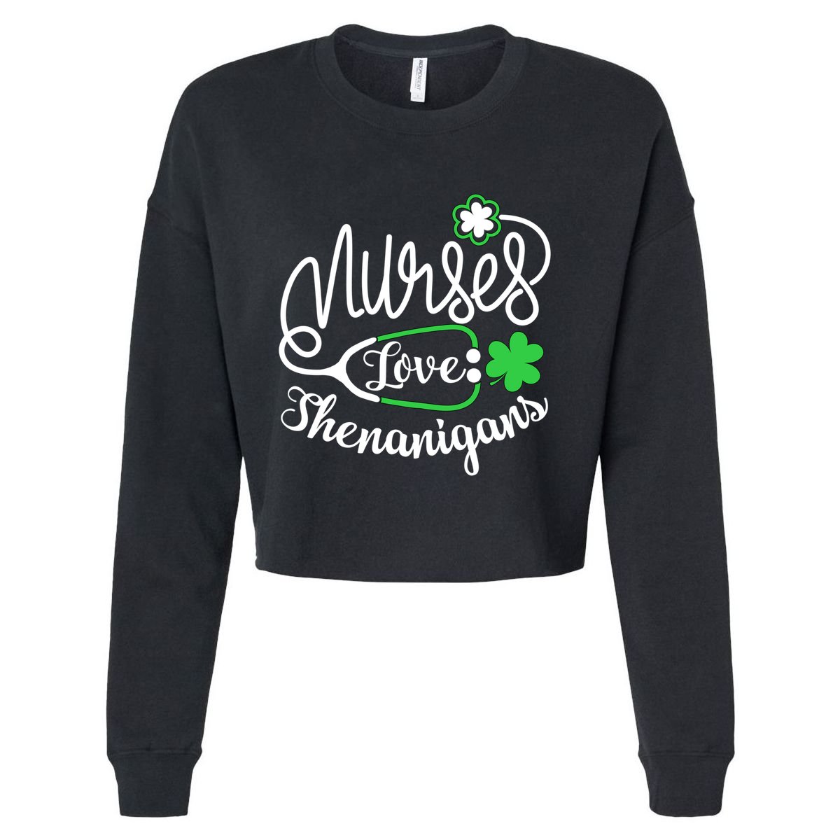 Nurses Love Shenanigans Gift Rn Funny St Pattys Day Lucky Nurse Cute Gift Cropped Pullover Crew