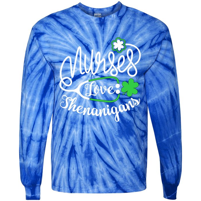 Nurses Love Shenanigans Gift Rn Funny St Pattys Day Lucky Nurse Cute Gift Tie-Dye Long Sleeve Shirt