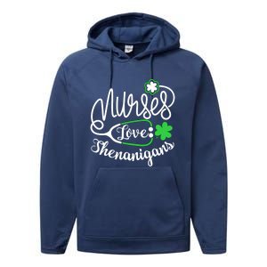 Nurses Love Shenanigans Gift Rn Funny St Pattys Day Lucky Nurse Cute Gift Performance Fleece Hoodie