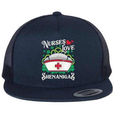 Nurses Love Shenanigans St Patricks Day Irish Nurse Emt Gift Flat Bill Trucker Hat