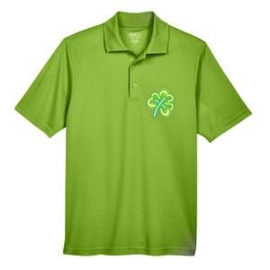 Neon Light Style Glowing Shamrock Men's Origin Performance Pique Polo