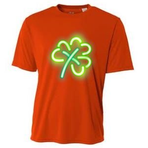 Neon Light Style Glowing Shamrock Cooling Performance Crew T-Shirt