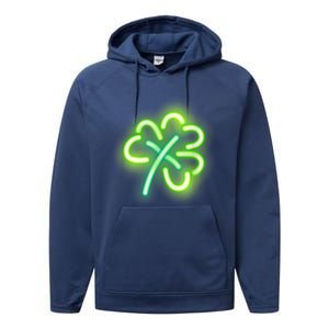 Neon Light Style Glowing Shamrock Performance Fleece Hoodie