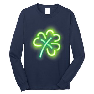 Neon Light Style Glowing Shamrock Long Sleeve Shirt