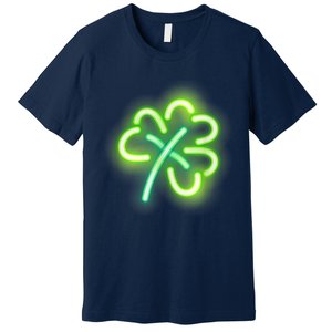 Neon Light Style Glowing Shamrock Premium T-Shirt