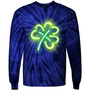 Neon Light Style Glowing Shamrock Tie-Dye Long Sleeve Shirt