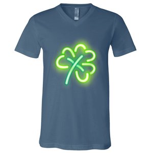 Neon Light Style Glowing Shamrock V-Neck T-Shirt