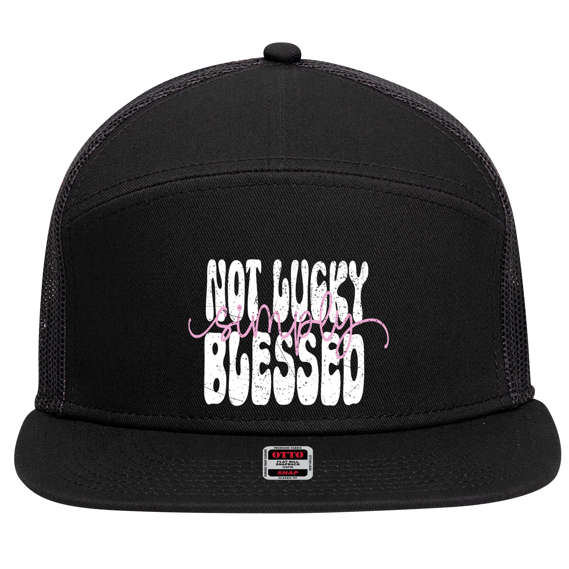 Not Lucky Simply Blessed Cute Gift 7 Panel Mesh Trucker Snapback Hat