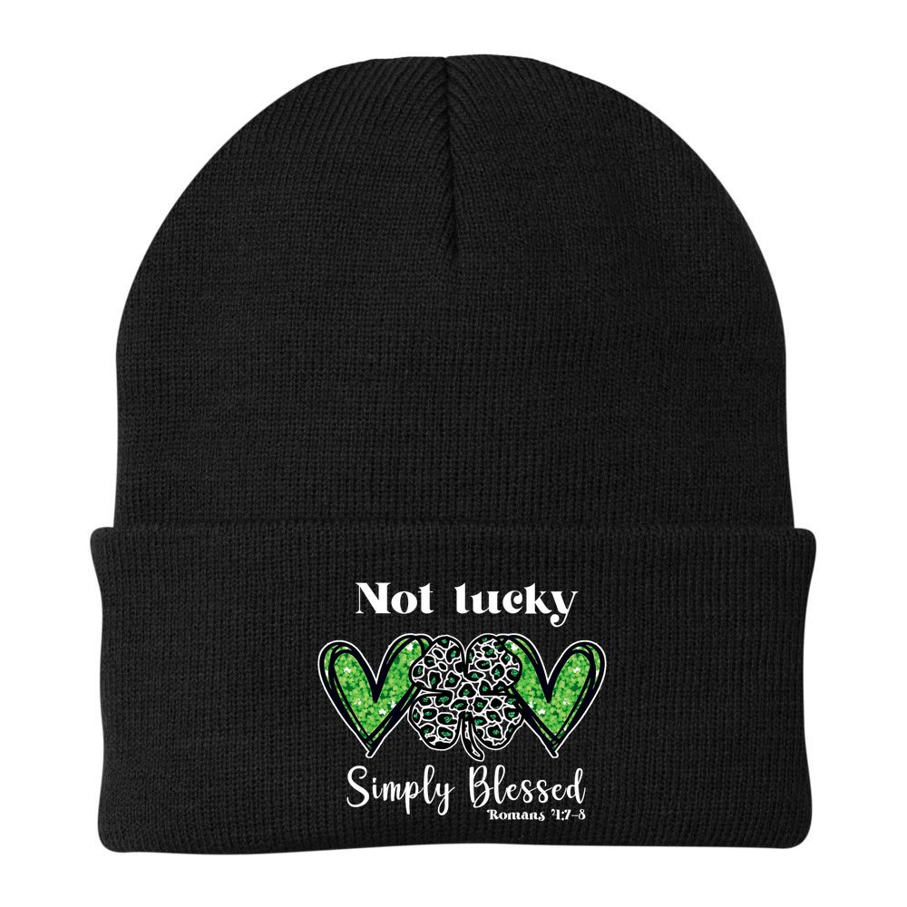Not Lucky Simply Blessed Clover Beanie