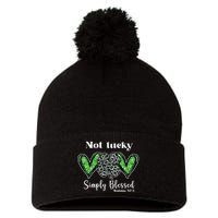 Not Lucky Simply Blessed Clover Pom Pom 12in Knit Beanie