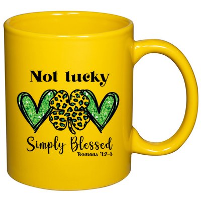 Not Lucky Simply Blessed Clover 11oz C Handle Ceramic Mug