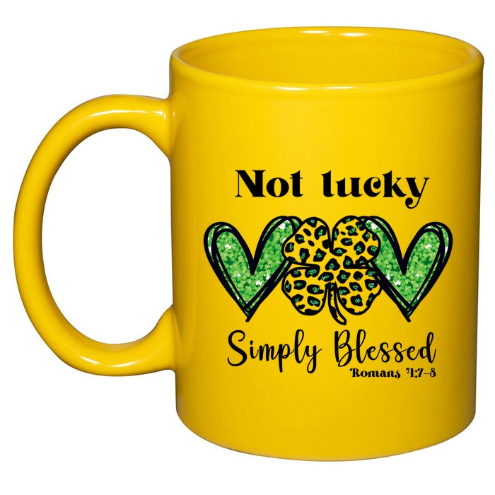 Not Lucky Simply Blessed Clover 11oz C Handle Ceramic Mug