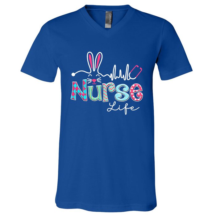 Nurse Life Stethoscope Nursing Cute Easter Bunny Easter Day Gift V-Neck T-Shirt