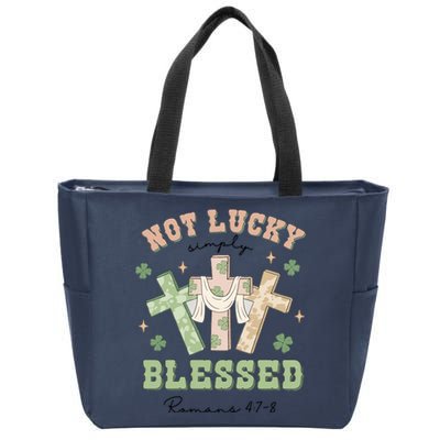 Not Lucky Simply Blessed Not Lucky Just Blessed Retro God Cross Zip Tote Bag