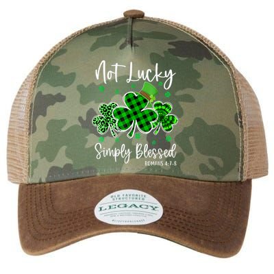Not Lucky Simply Blessed Shamrock Christian St Patricks Day Legacy Tie Dye Trucker Hat