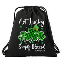 Not Lucky Simply Blessed Shamrock Christian St Patricks Day Drawstring Bag