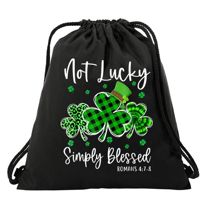 Not Lucky Simply Blessed Shamrock Christian St Patricks Day Drawstring Bag