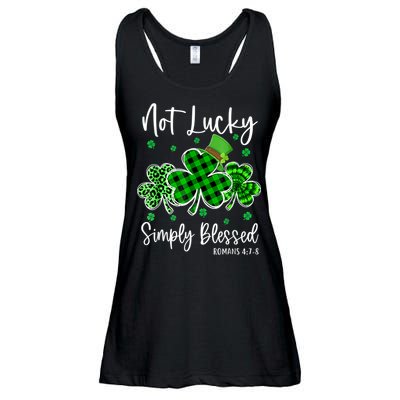 Not Lucky Simply Blessed Shamrock Christian St Patricks Day Ladies Essential Flowy Tank