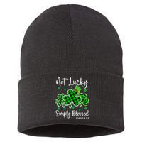Not Lucky Simply Blessed Shamrock Christian St Patricks Day Sustainable Knit Beanie