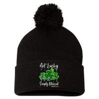 Not Lucky Simply Blessed Shamrock Christian St Patricks Day Pom Pom 12in Knit Beanie