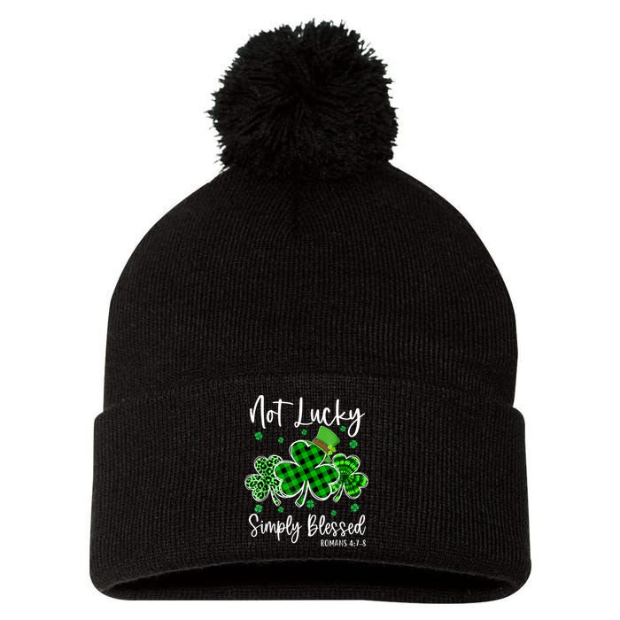 Not Lucky Simply Blessed Shamrock Christian St Patricks Day Pom Pom 12in Knit Beanie