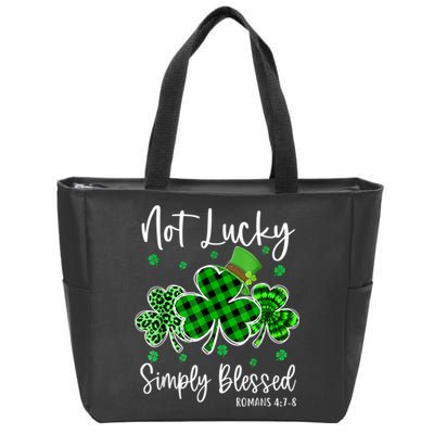 Not Lucky Simply Blessed Shamrock Christian St Patricks Day Zip Tote Bag