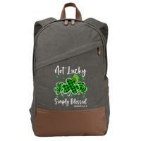 Not Lucky Simply Blessed Shamrock Christian St Patricks Day Cotton Canvas Backpack