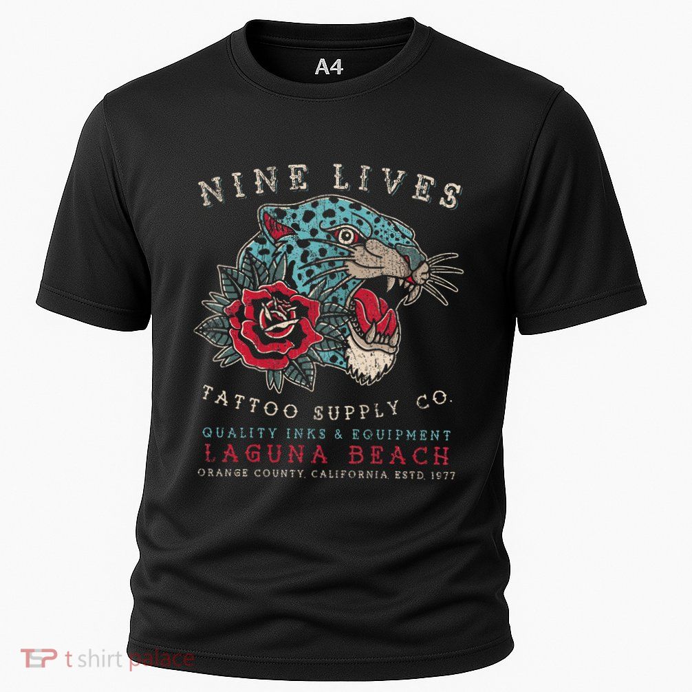 Nine Lives Tattoo Supply Co Old School Panther Laguna Beach Performance Shirt