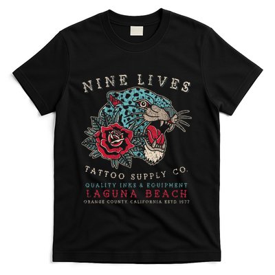 Nine Lives Tattoo Supply Co Old School Panther Laguna Beach T-Shirt