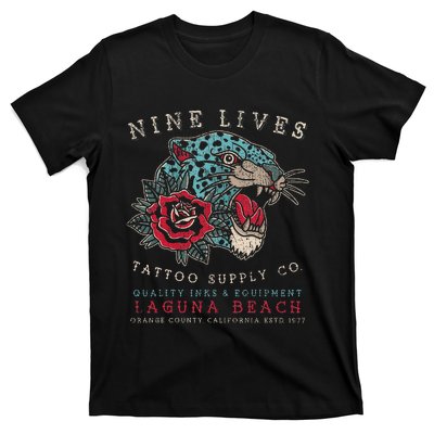 Nine Lives Tattoo Supply Co Old School Panther Laguna Beach T-Shirt