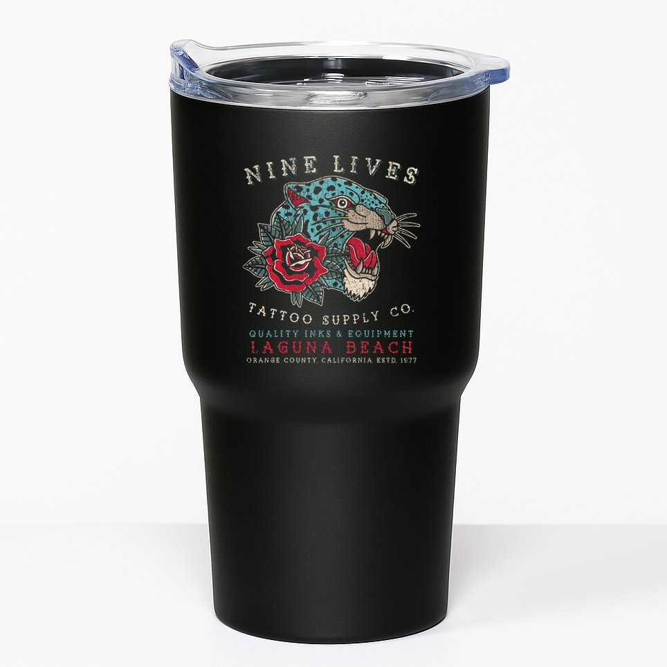 Nine Lives Tattoo Supply Co Old School Panther Laguna Beach Tumbler