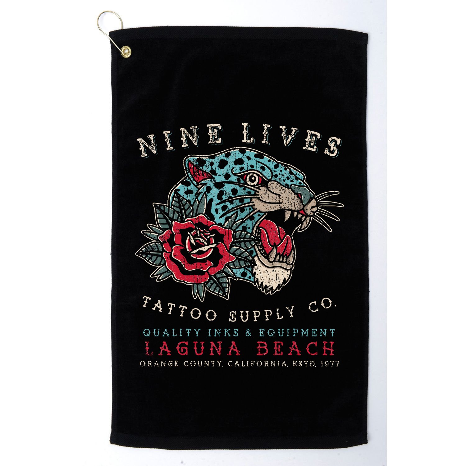 Nine Lives Tattoo Supply Co Old School Panther Laguna Beach Golf Towel