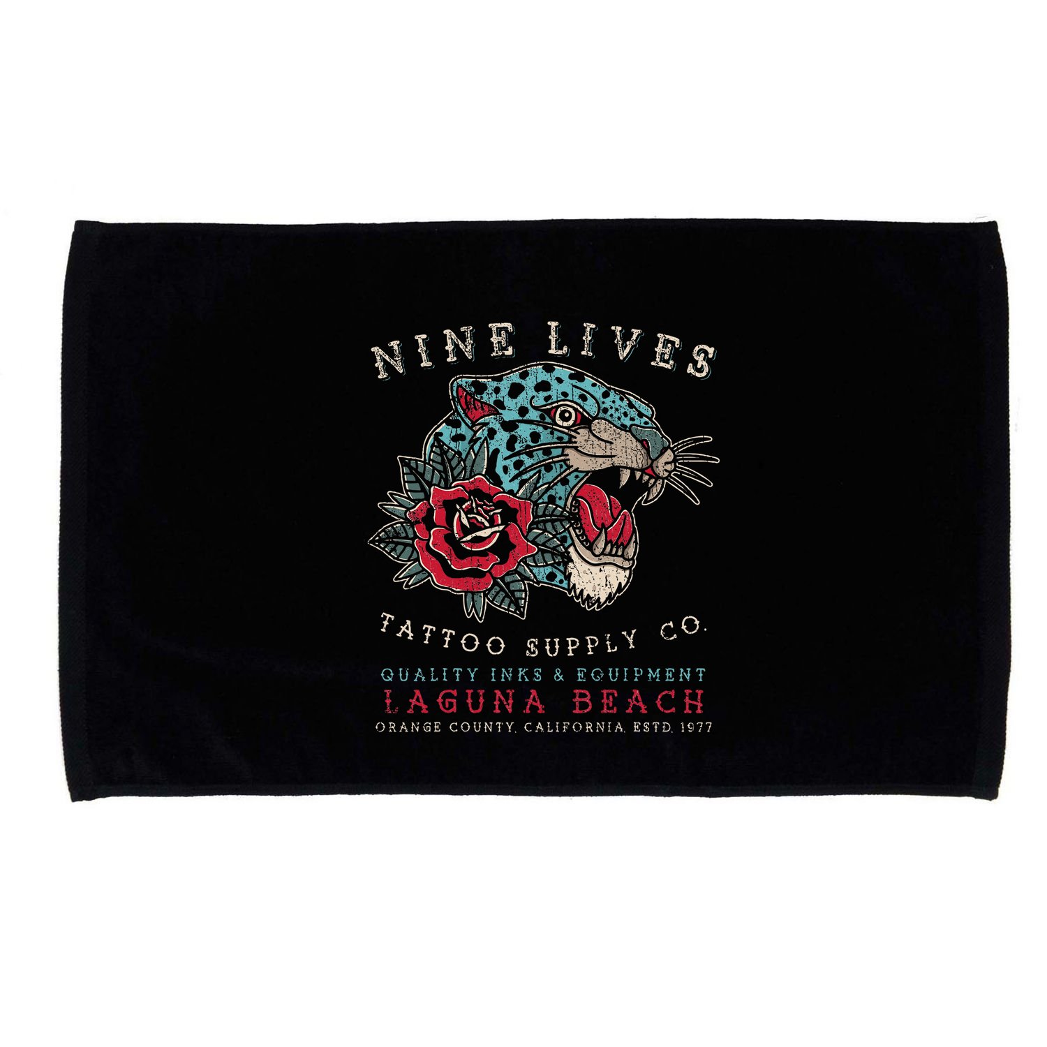 Nine Lives Tattoo Supply Co Old School Panther Laguna Beach Microfiber Hand Towel