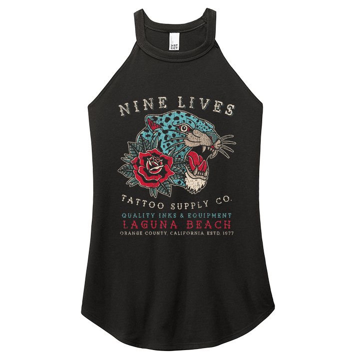 Nine Lives Tattoo Supply Co Old School Panther Laguna Beach Women's Perfect Tri Rocker Tank
