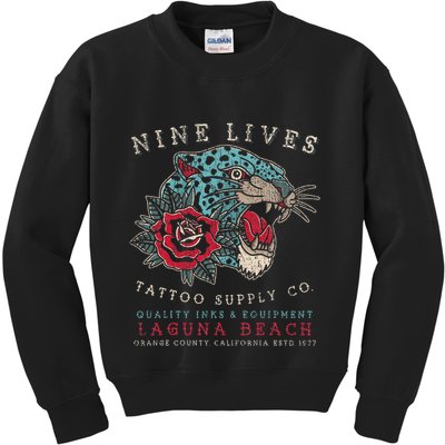 Nine Lives Tattoo Supply Co Old School Panther Laguna Beach Kids Sweatshirt