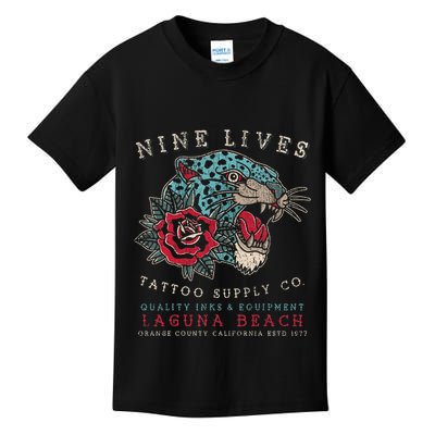 Nine Lives Tattoo Supply Co Old School Panther Laguna Beach Kids T-Shirt