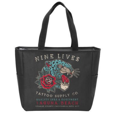 Nine Lives Tattoo Supply Co Old School Panther Laguna Beach Zip Tote Bag