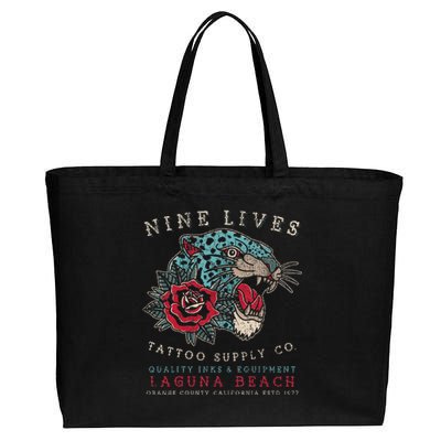 Nine Lives Tattoo Supply Co Old School Panther Laguna Beach Cotton Canvas Jumbo Tote