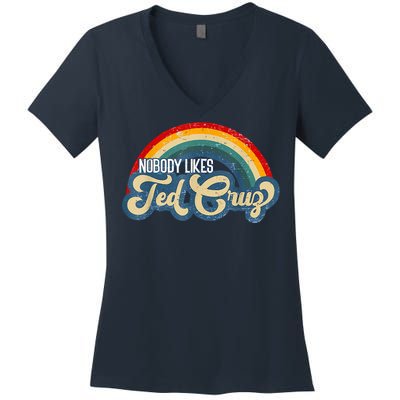 Nobody Likes Ted Cruz Rainbow Vintage Women's V-Neck T-Shirt