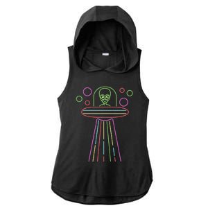 Neon Lights Ufo Abduction Extraterrestrial Alien Believer Ladies PosiCharge Tri-Blend Wicking Draft Hoodie Tank