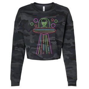 Neon Lights Ufo Abduction Extraterrestrial Alien Believer Cropped Pullover Crew