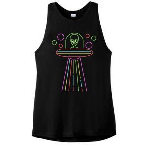 Neon Lights Ufo Abduction Extraterrestrial Alien Believer Ladies PosiCharge Tri-Blend Wicking Tank