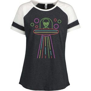 Neon Lights Ufo Abduction Extraterrestrial Alien Believer Enza Ladies Jersey Colorblock Tee