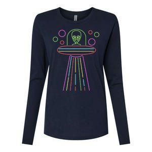 Neon Lights Ufo Abduction Extraterrestrial Alien Believer Womens Cotton Relaxed Long Sleeve T-Shirt