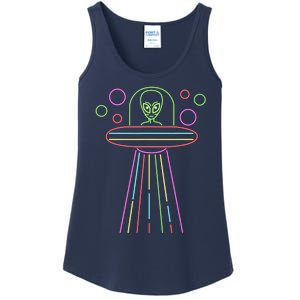 Neon Lights Ufo Abduction Extraterrestrial Alien Believer Ladies Essential Tank