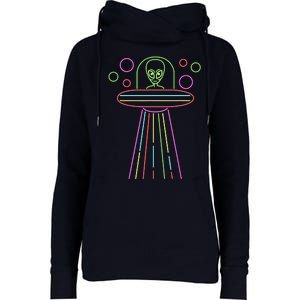 Neon Lights Ufo Abduction Extraterrestrial Alien Believer Womens Funnel Neck Pullover Hood